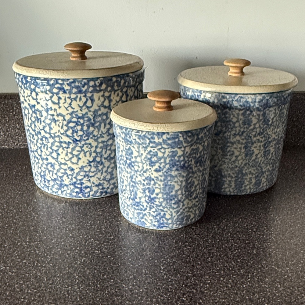 Blue and Cream Canisters Set of 3